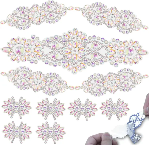 Miniatura 9 de PEARLY JUN 11 piezas de parches de diamantes de imitación plateados con diamantes de imitación de perlas, apliques para planchar para vestidos