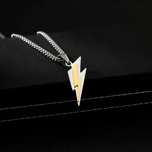Miniatura 5 de Yumikoo Collar con colgante de acero inoxidable con rayo dorado para hombre y mujer