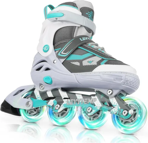 Patines en línea ajustables para niños y adultos, patines al aire libre para principiantes con todas las ruedas iluminadas para niñas, niños, gris