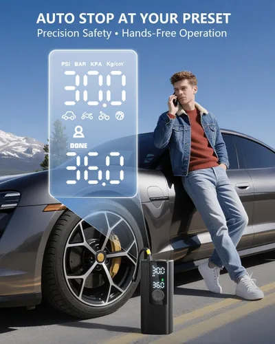 Miniatura 5 de Inflador de neumáticos, compresor de aire portátil, bomba de aire inalámbrica de inflado 3 veces más rápido para neumáticos de automóvil con medidor