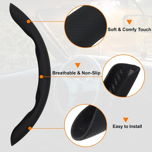 Miniatura 3 de 3 piezas Funda de Volante de Cuero Nappa - Ajuste a Presión de 15 Pulgadas Protector de Volante de Coche Antideslizante, Accesorios Universales