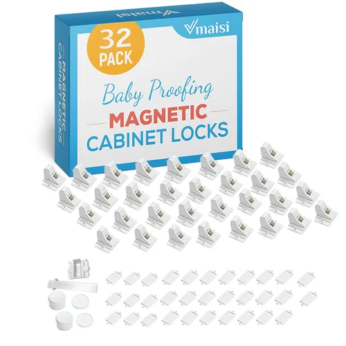 Miniatura 10 de Vmaisi Cerraduras magnéticas adhesivas para armarios y cajones (paquete de 24 y 4 llaves + cuna)