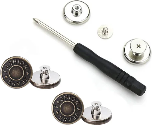 Miniatura 9 de GIYOMI 17mm Kit de reemplazo de botones para jeans sin costura con base metálica, 12 juegos de botones metálicos removibles sin clavos de 17 mm, kit