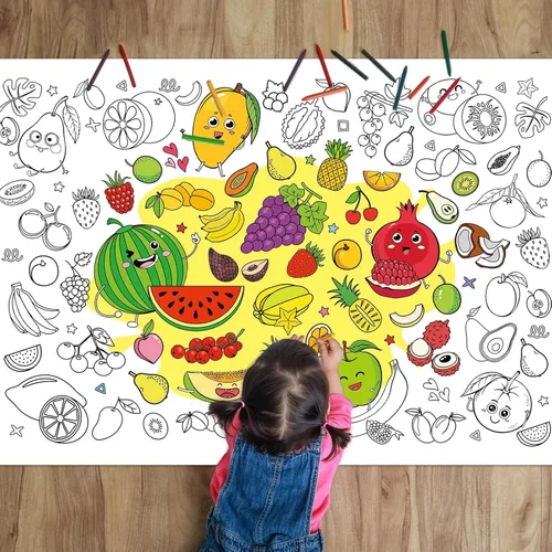 ZOIIWA Póster para colorear de frutas de verano para colorear gigante, mantel grande para colorear de frutas, libros para colorear para el hogar,
