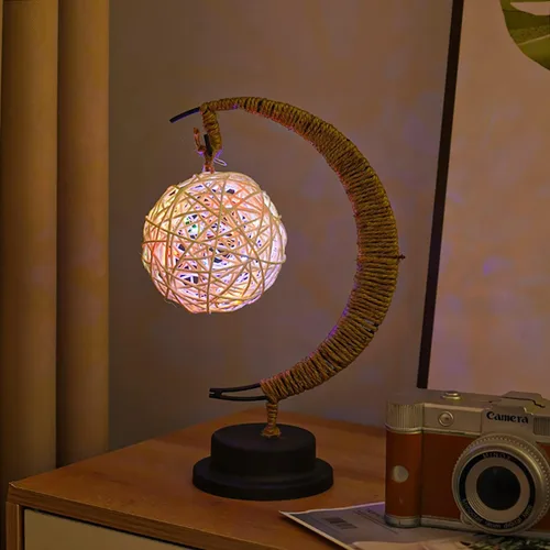 Miniatura 8 de Lámpara lunar encantada, lámpara LED colgante de luna, luz nocturna conmemorativa, adorno de Navidad para el hogar (manzana morada)
