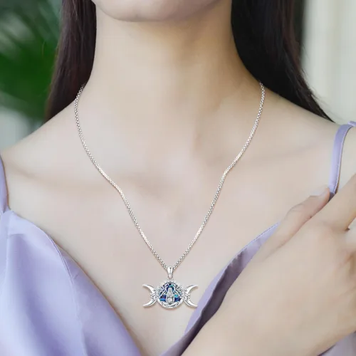 Miniatura 218 de Collar de pentagrama de plata de ley con triple luna, diosa celta, nudo celta, nudo de brujas, Ankh, sol y luna, Hécate, lilith, Santa Muerte