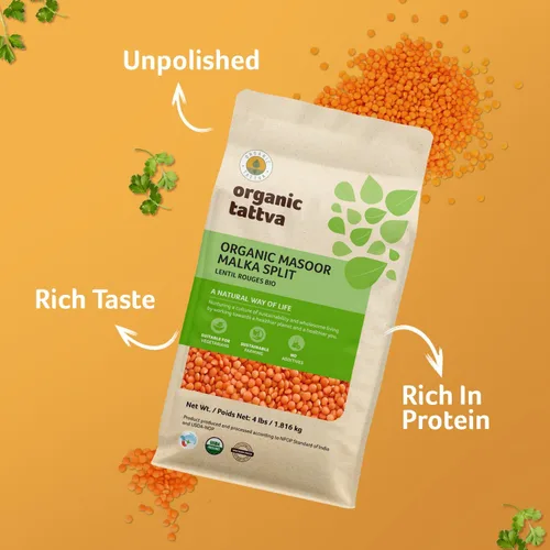 Miniatura 4 de Organic Tattva Lentejas rojas divididas (4 libras) – Lentejas rojas Masoor Dal orgánicas, sin gluten, veganas y kosher – Lentejas secas, sin pulir