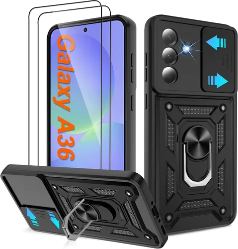 Miniatura 131 de ATUMP Funda para T-Mobile Revvl V Plus 5G con protector de pantalla HD con cubierta de cámara deslizante, soporte de anillo de rotación de 360° Negro