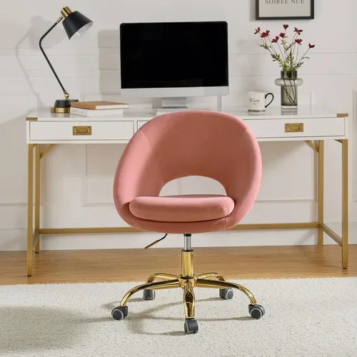 Miniatura 8 de TINA'S HOME Silla de oficina moderna de terciopelo con giro ajustable, cómoda silla de escritorio tapizada con respaldo abierto, pequeña y bonita