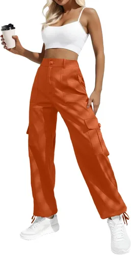 Lepunuo Pantalones cargo de cintura alta para mujer, pantalones de viaje Y2K Streetwear holgados elásticos con 6 bolsillos con cordón en los tobillos