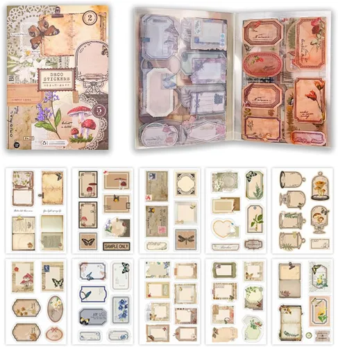 Miniatura 7 de Pegatinas de Junk Journal para Scrapbooking, 120 Piezas de Pegatinas Decorativas Retro de Flores Mariposas Naturaleza Poema Sello Letra para Álbum