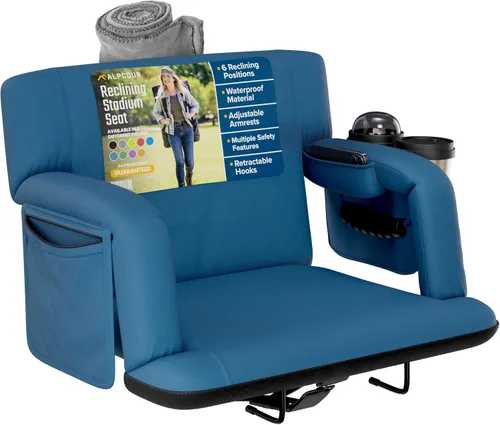 Miniatura 26 de Asientos de estadio reclinables para gradas con respaldo – Cojín ancho para silla de grada, reposabrazos, bolsillos grandes y múltiples