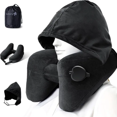 Miniatura 10 de Sunany Almohada cervical de viaje para almohada de avión que soporta cómodamente la cabeza, el cuello y la barbilla, almohada de viaje inflable