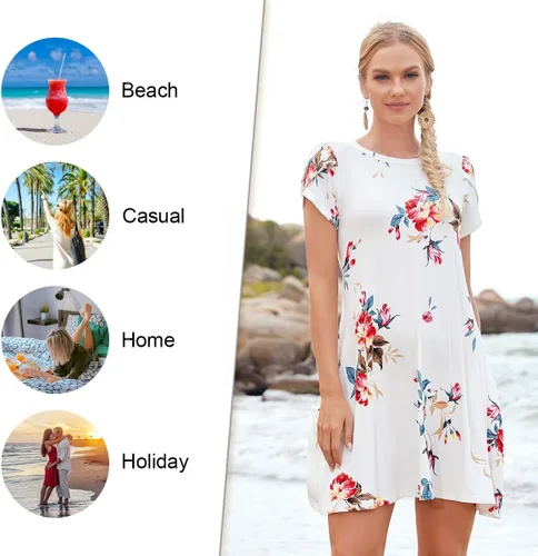 Miniatura 4 de HOTGIFT Vestido de verano 2026 para mujer, de manga corta, cuello redondo, con bolsillos, M-4XL