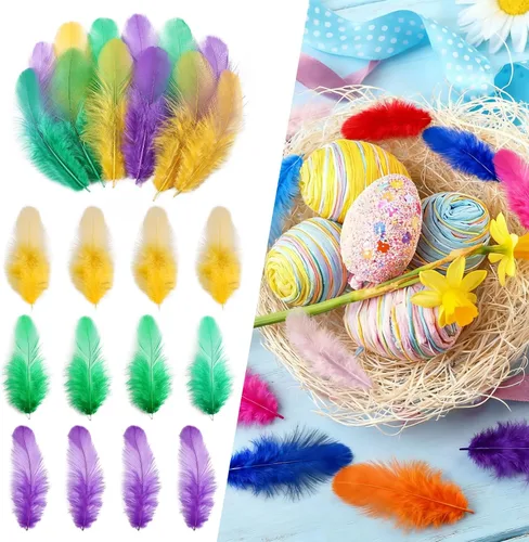 Miniatura 25 de THARAHT Plumas coloridas de gallo artesanal, 300 plumas de colores de 3 a 5 pulgadas, a granel para jardín de infantes, manualidades, boda, hogar