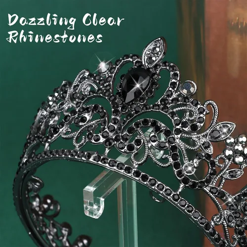 Miniatura 3 de CIEHER Corona pequeña negra para niñas, tiara de princesa, decoración de pastel de cumpleaños