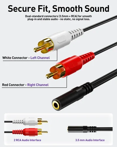 Miniatura 5 de VCE Cable divisor de audio estéreo macho de 0.138 in a RCA, paquete de 2, adaptador chapado en oro compatible con TV, teléfonos inteligentes, MP3