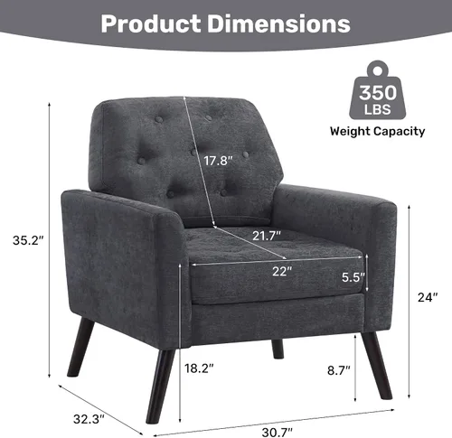 Miniatura 2 de Silla decorativa para sala de estar, silla de lectura moderna de mediados de siglo, sillón tapizado con respaldo copetudo y patas de madera, sofá