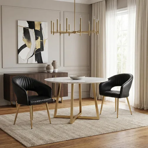Juego de 2 sillas de comedor modernas, tapizadas de piel sintética dorada con respaldo hueco, sillas de cocina con reposabrazos decorativos con