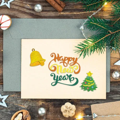 Miniatura 5 de ABTOLS 7 piezas de palabras navideñas Thinlits troqueladas de palabras navideñas en relieve, troqueles de corte de metal de acero al carbono