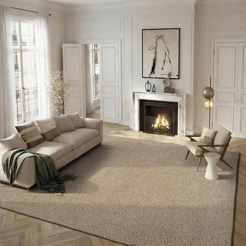 SAFAVIEH Alfombra de área de 8x10 pies - Colección Athens Shag - Grande - Beige, no desprende pelusa y fácil de limpiar, ideal para sala de estar,