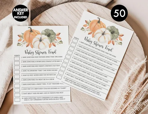 Miniatura 3 de All Ewired Up 50 Baby Shower Family Feud (50 tarjetas), divertido juego de baby shower, regalo, género neutro niño o niña, calabaza, otoño, otoño