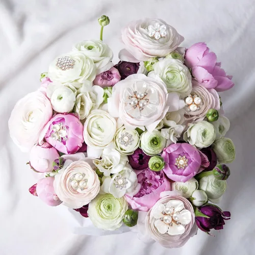 Miniatura 2 de HINZIC 40 piezas de botones de diamantes de imitación de perlas, broches de flores, adornos dorados y plateados, dijes decorativos de boda
