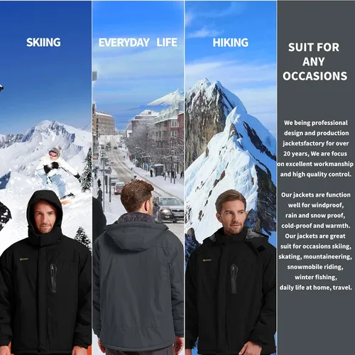 Miniatura 6 de Chaqueta de esquí para hombre, impermeable, con forro polar cálido, forro de nieve, para montaña, con capucha, resistente al viento, chubasquero