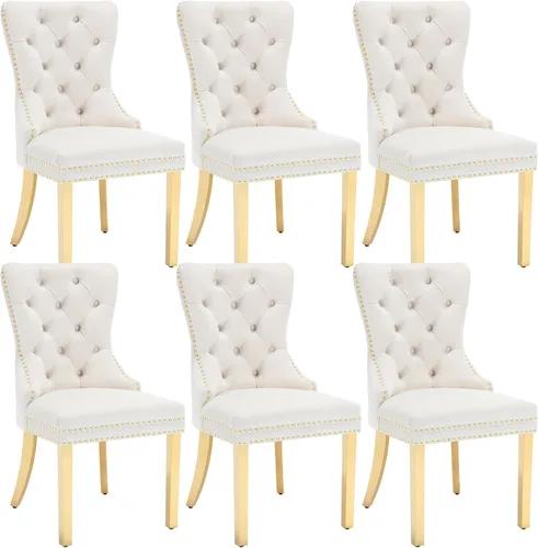 Miniatura 20 de KCC Juego de 2 sillas de comedor tapizadas de terciopelo, modernas sillas capitoné con botones con anillo de cabeza de león y patas de acero Patas