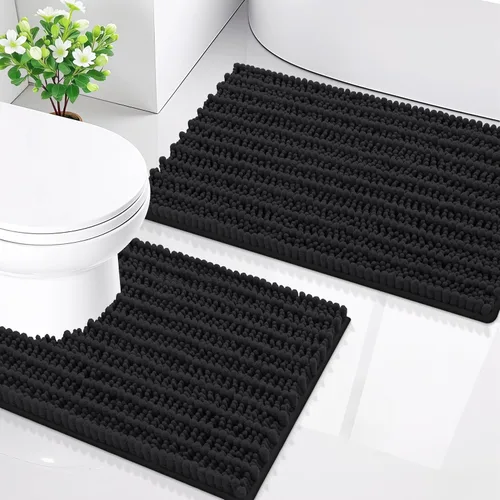 Miniatura 38 de Smiry Juego de 2 alfombras de baño, suaves y absorbentes, parte trasera de goma antideslizante, lavables a máquina, juego de alfombras de baño