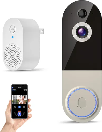 Timbre inalámbrico con batería recargable, resolución de 1080p, audio de 2 vías, visión nocturna, detección humana AI, almacenamiento en la nube,