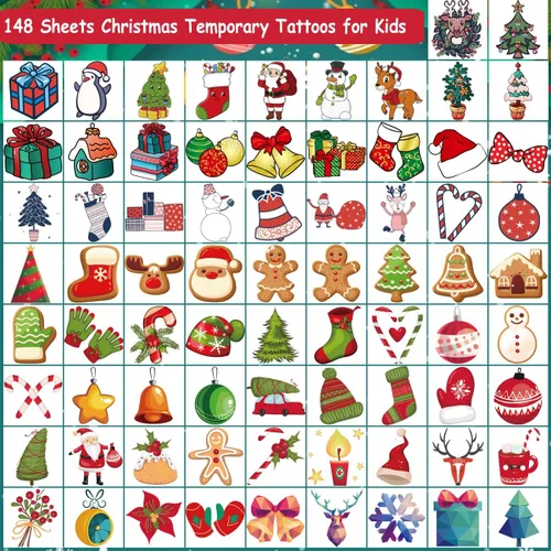 Miniatura 3 de CHARLENT 148 tatuajes temporales de Navidad para niños, tatuajes individuales de Navidad para niños, recuerdos de fiesta de Navidad, relleno