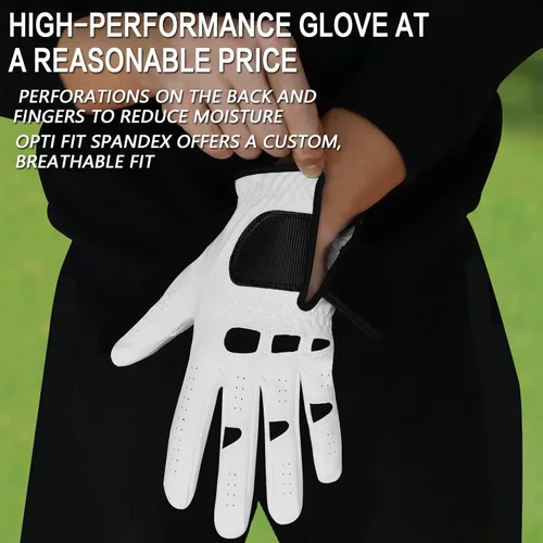 Miniatura 4 de FINGER TEN Guantes de golf para hombre con marcador de pelota, para mano izquierda y derecha, paquete de 2, Weathersof Grip suave y cómodo, talla S
