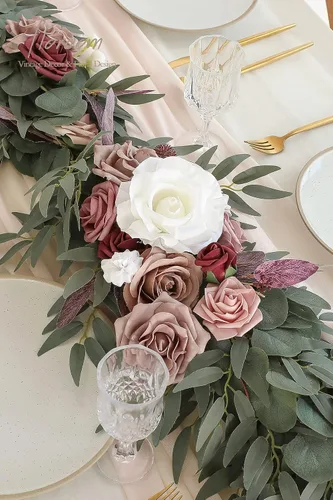 Miniatura 3 de Floroom Guirnalda de eucalipto artificial de 6 pies con flores, guirnalda de vid floral sintética para decoración de mesa, centros de mesa de boda