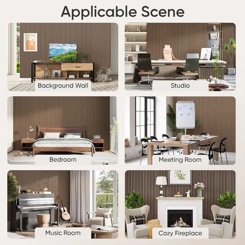 Miniatura 7 de Paquete de 2 paneles acústicos de listones de madera para pared y techo, paneles de pared de madera insonorizantes de 94.49"×12.80" para decoración