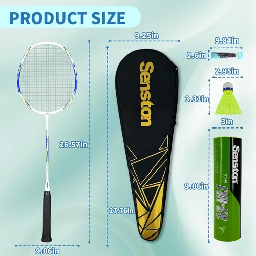 Miniatura 5 de Senston Carbon Fiber Composite Badminton Rackets Set of 2 – Lightweight Racquets for Beginners, Casual Outdoor Play & Family Fun, with Shuttlecocks