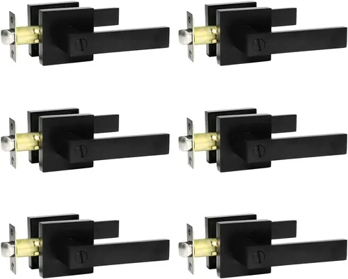 Miniatura 10 de SUNTAI Manijas de puerta de dormitorio/baño, manijas cuadradas para puertas de privacidad, color negro mate (paquete de 10)