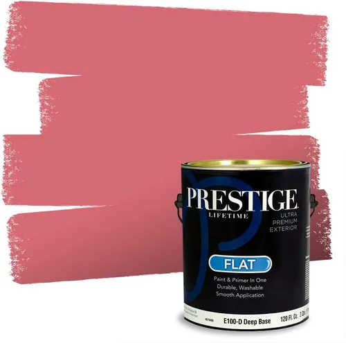 Miniatura 218 de Prestige Paints E100-T-SW6591 Pintura exterior e imprimación en uno, 1 galón, plano, combinación comparable de Sherwin Williams Amaryllis, 1 galón