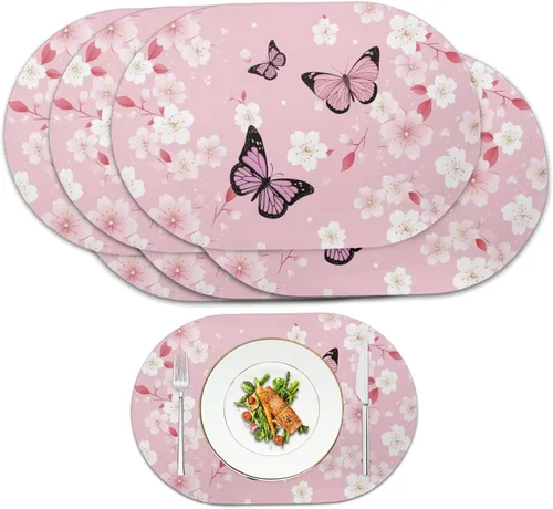 Miniatura 14 de Blue Flower Dining Table Mats Set of 2 Hummingbird Heat Resistant Placemats Washable and Wipeable Non Slip Place Mat, Waterproof Modern Dining Table
