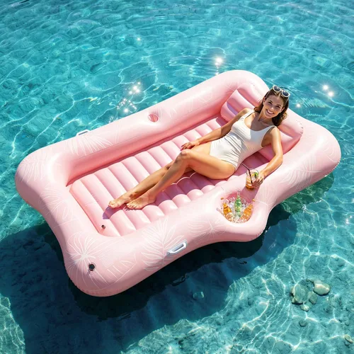 HeySplash Inflatable Tanning Pool Lounger Float, Suntan Tub for Adults, Blow Up Sunbathing Pool with Integrated Pillow and Cup Holder, Heavy Duty