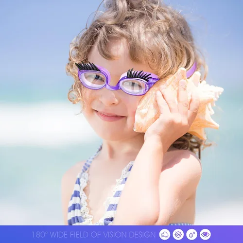 Miniatura 5 de Konohan Gafas de natación para niños, pestañas para niñas, divertidas gafas de natación sin fugas, antivaho y UV para extensiones de pestañas