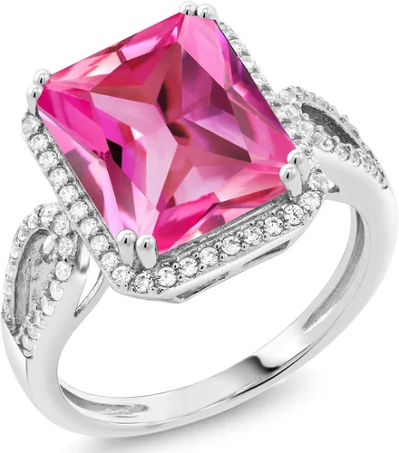 Miniatura 27 de Gem Stone King 5-8 Cttw Halo Ring for Women 925 Sterling Silver Emerald Cut 12X10MM Gemstone Birthstone Fine Jewelry for Her Mom Wife