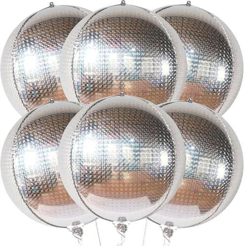 Miniatura 9 de KatchOn, Globos de bola de discoteca dorados, paquete de 6 de 22 pulgadas, globos de discoteca 4D para decoraciones de fiesta de cumpleaños doradas