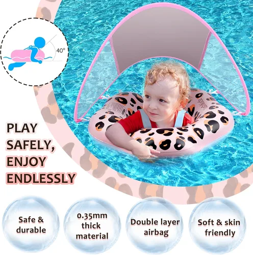 Miniatura 6 de Baby Pool Float, Leopard Toddler Pool Float Baby Float with Canopy, Infant Pool Floats for Kids 6-36 Months(18-33 lbs)