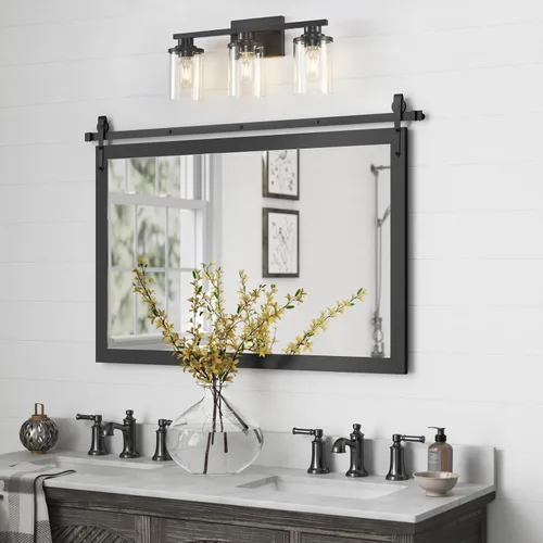 Miniatura 2 de 3 Luces Negras para Tocador de Baño con Pantalla de Vidrio Transparente, Apliques de Pared Modernos de Iluminación para Baño Sobre Espejo