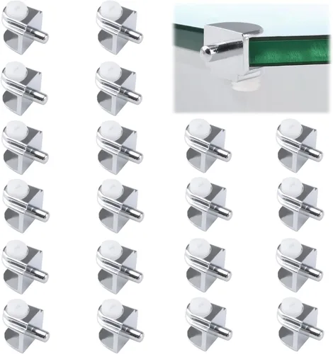 Miniatura 25 de Pinzas de soporte de vidrio para estante, 20 unidades, ajustables, sin marco, de aleación de zinc, acabado cepillado, con pasador, soportes