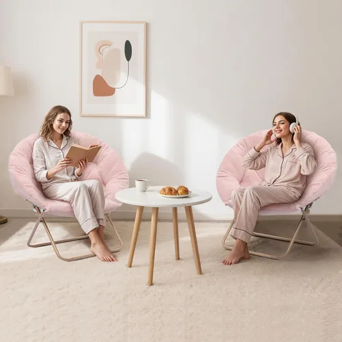 Miniatura 4 de MoNiBloom Silla redonda plegable de piel sintética para dormitorio, sala de estar, dormitorio, marco de metal plegable, de gran tamaño, cómoda