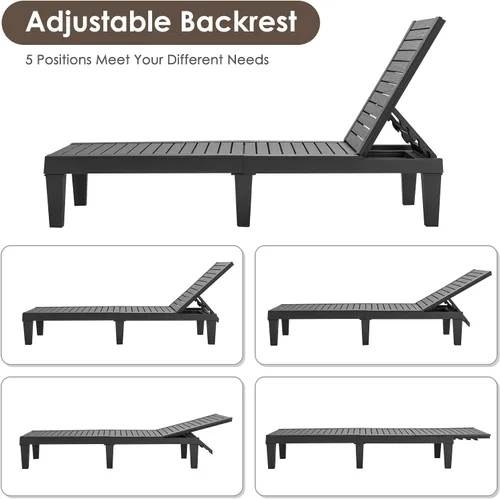 Miniatura 4 de COSTWAY Sillón reclinable para patio, resistente a la intemperie, ajustable (1, negro)