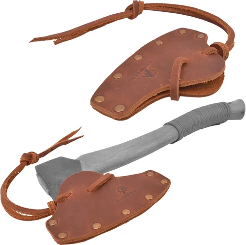Miniatura 12 de Funda de cuero duradera para hacha, cubierta de cabeza de hacha, protector de hoja de hacha, herramienta de camping Marrón