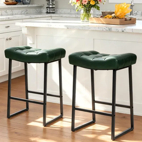 Miniatura 27 de RNKSFX Taburete de bar moderno negro para encimera de cocina sin respaldo de altura de mostrador con asiento tapizado de piel sintética y marco